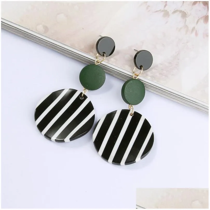 trendy simple round black white fringe drop earrings for women long acrylic stripe tassel statement dangle earrings fashion jewelry
