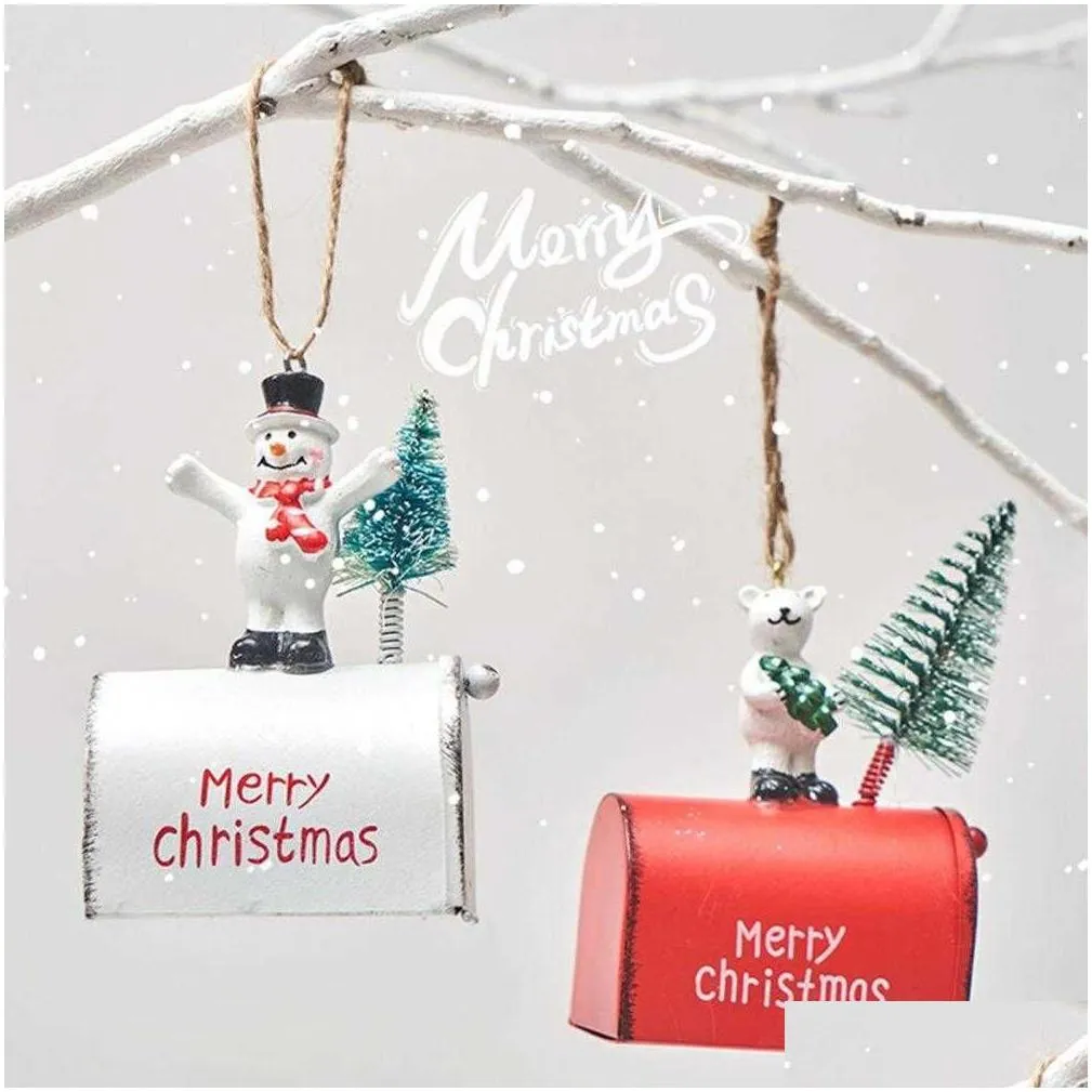 Fine Workmanship Christmas Pendant Festive Wrought Iron Mailbox Hanging Ornament Christmas Tree Pendant for Home Decoration L230620