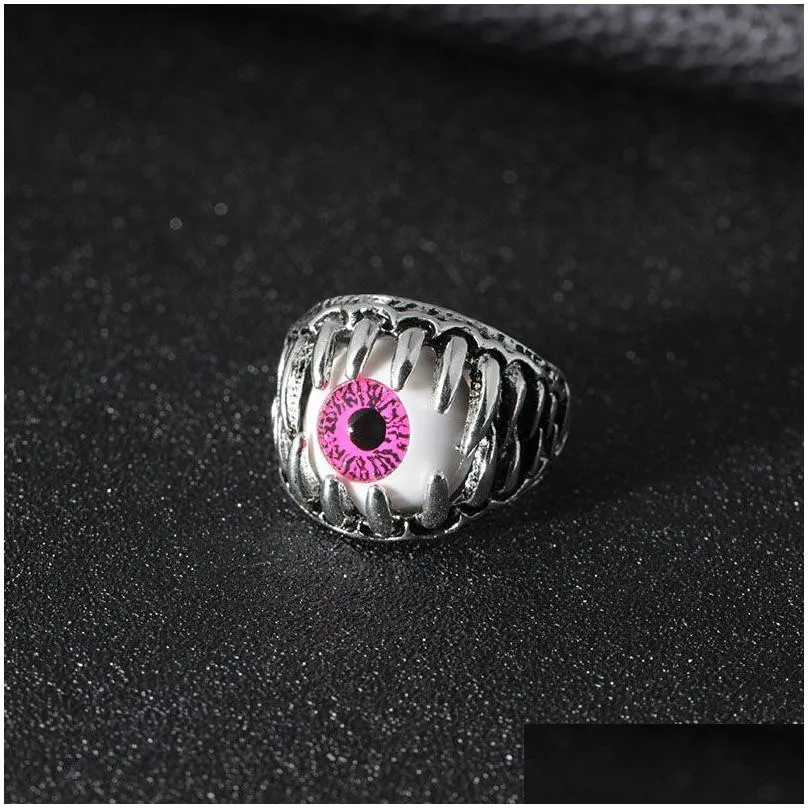 halloween evil eye men`s rings individuation creative blue red eyeball rings for women fashion punk jewelry accessories gift