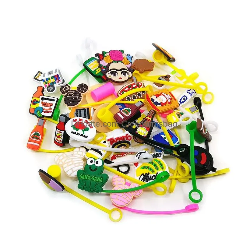 Custom Mexican Style soft silicone straw toppers accessories cover charms Reusable Splash Proof drinking dust plug decorative 8mm straw party