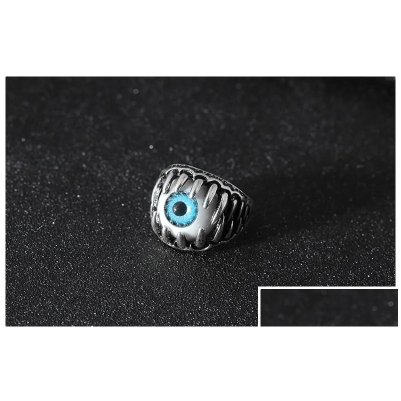 halloween evil eye men`s rings individuation creative blue red eyeball rings for women fashion punk jewelry accessories gift