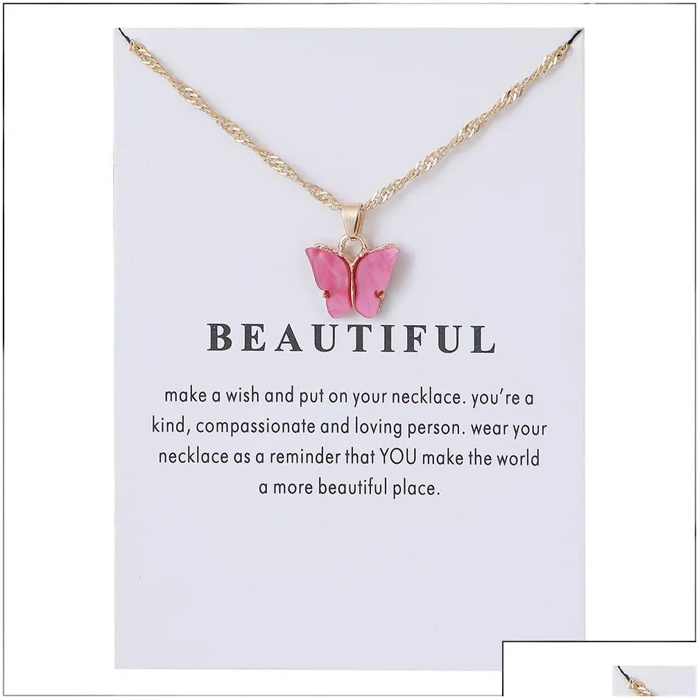 korean acrylic cute butterfly pendant necklace for women sweet animal statement necklace jewelry with gifts card