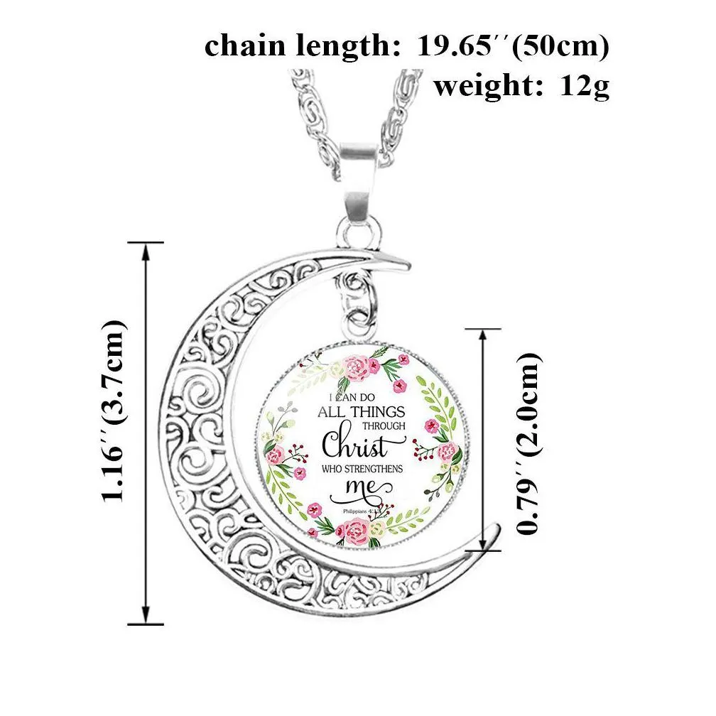 2019 christian bible verse moon necklaces for women catholic church scripture glass time gem cabochon pendant chains fashion jewelry