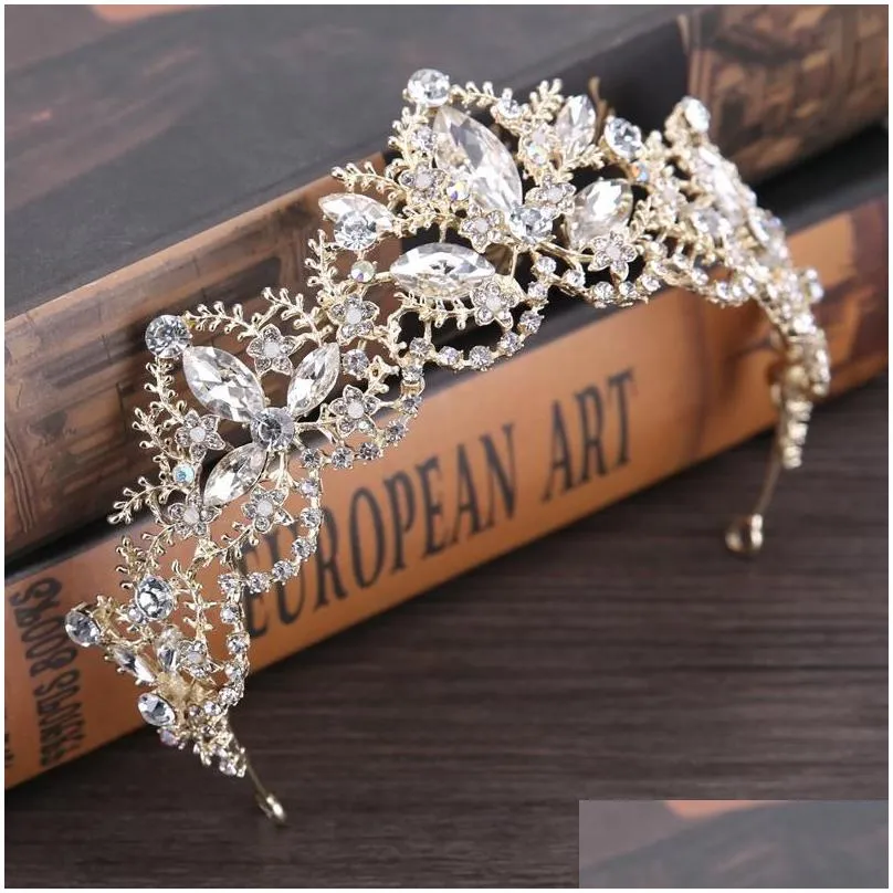 Luxury Bridal Crown Headpieces Sparkle Rhinestone Crystals Roayal Wedding Crowns Crystal Veil Headband Hair Accessories Party Tiaras