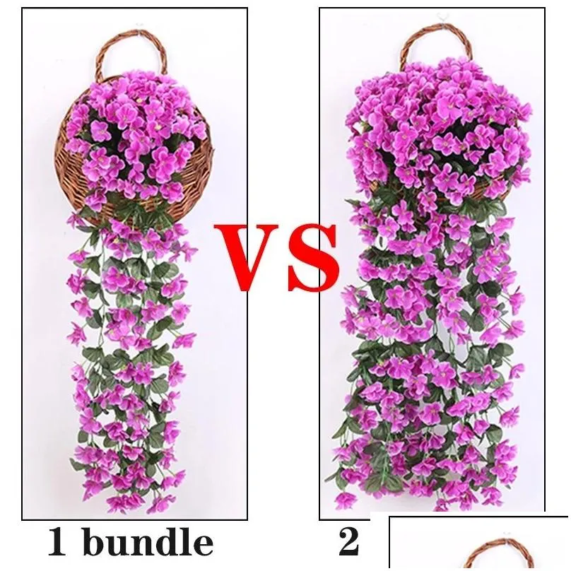 Violet Artificial Flower Wall Hanging Simulation Violet Orchid Fake Silk Vine Flowers Wedding Party Home Garden Balcony Decoration