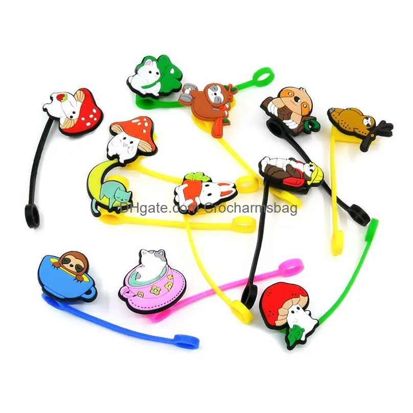 Custom kawaii soft silicone straw toppers accessories cover charms Reusable Splash Proof drinking dust plug decorative 8mm straw party