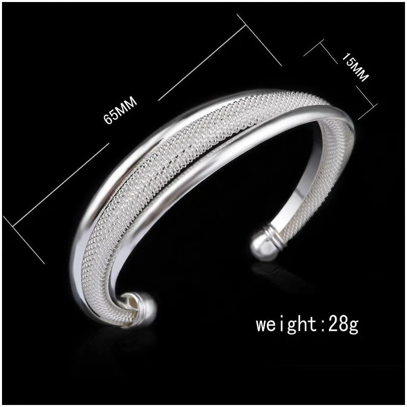 new 925 sterling silver mesh cuff bracelets 5 design women`s double wire twisted open bangle for ladies hypoallergenic fashion jewelry