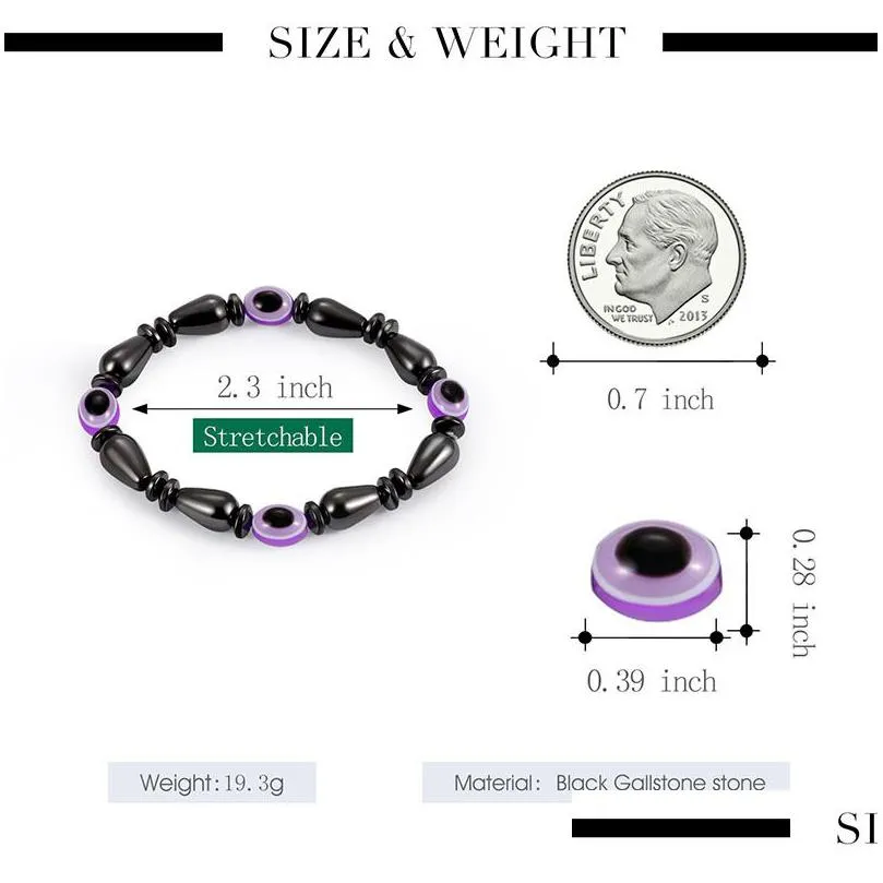 magnetic energy evil eye couple strands bracelet for men women power healthy black gallstone beaded chains bangle jewelry