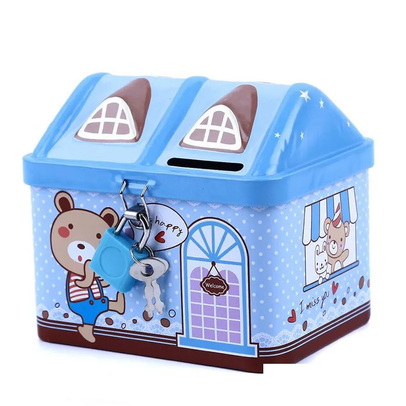 novelty items small house cute piggy bank money box tinplate saving bank gift for children money saving banks gift 230420