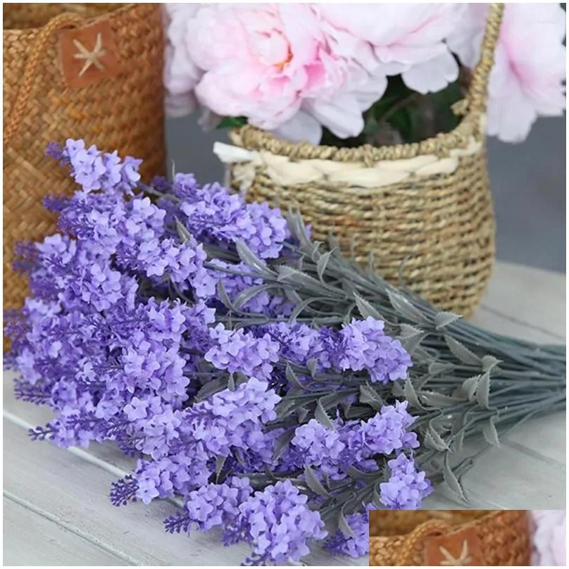 Decorative Flowers 42cm Lavender Silk Artificial Bouquet 5 Big Head Fake Flower For Wedding Decoration Material Manual Diy Vases Home