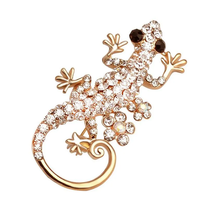 new crystal lizard creative brooches for women animal shape gecko badge lapel pin wedding bridal jewelry accessories