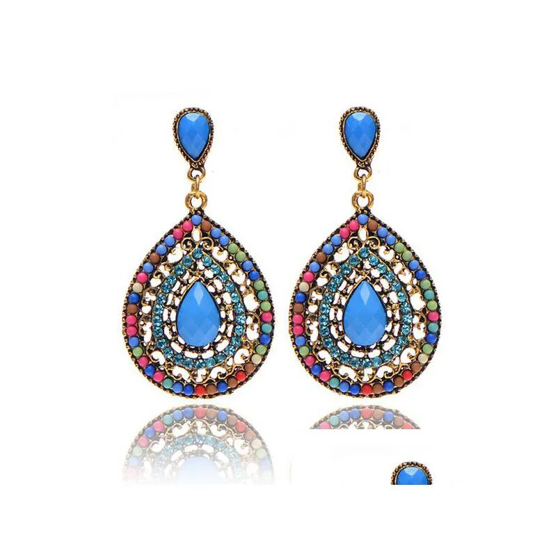 2016 new 7 colors bohemia fashion stud earrings vintage water drop earrings for women`s girl`s jewelry