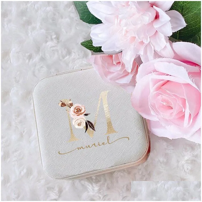 other event party supplies personalised alphabets jewellery box travel zipper jewellery boxes custom name wedding bridesmaid gifts proposal cases for her