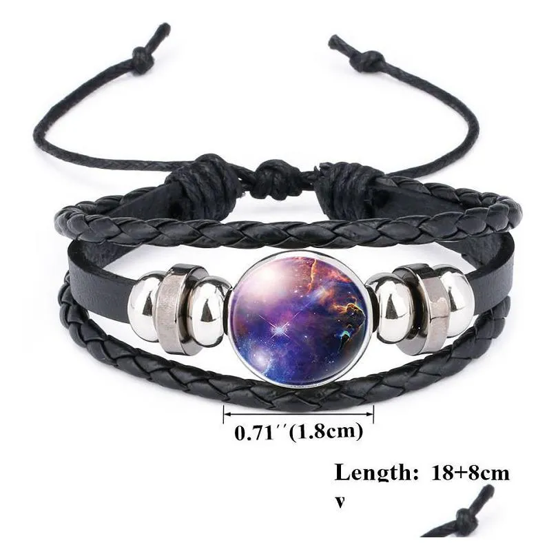 space galaxy nebula bracelets for women men gem star moon universe starry glass cabochon charm woven leather bangle jewelry gift