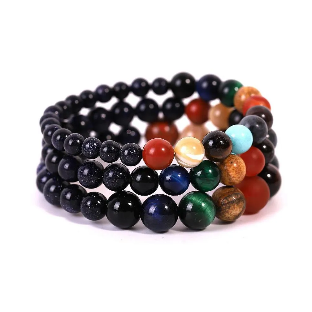 blue sandstone beads chains bracelets for women men eight major planets milky way healing crystals stone bracelets fashion jewelry