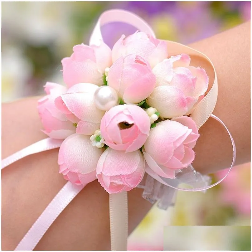 Other Accessories Wrist Corsage Bridesmaid Sisters Hand flowers Artificial Bride Flowers For Wedding Dancing Party Decor Bridal Prom