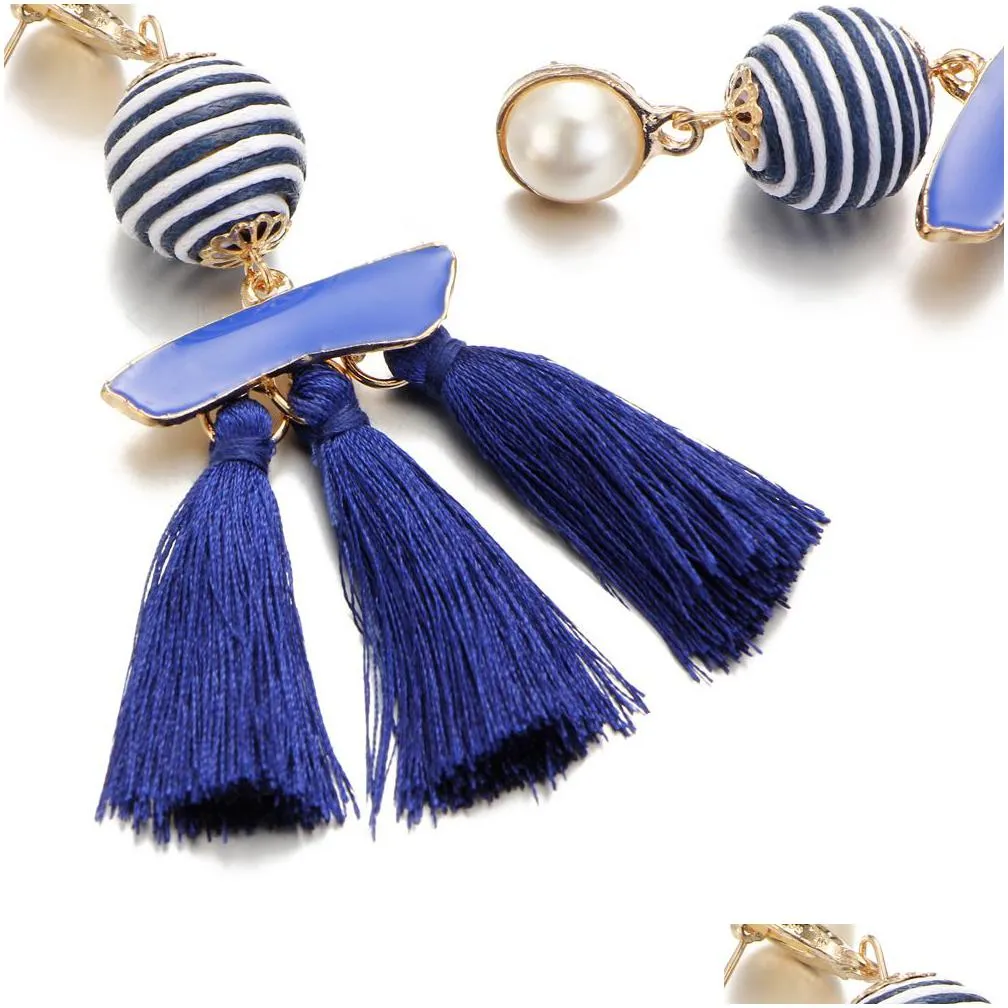 new ethnic boho tassel dangle earrings for women line ball pearl statement long drop handmade earring charms bohemian jewelry