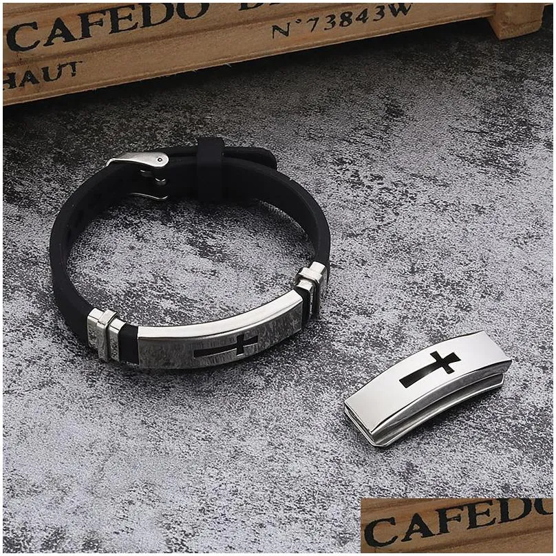 stainless steel cross sign bracelet for mens & women black silicone wrap bangle titanium steel 2019 fashion sport jewelry gift