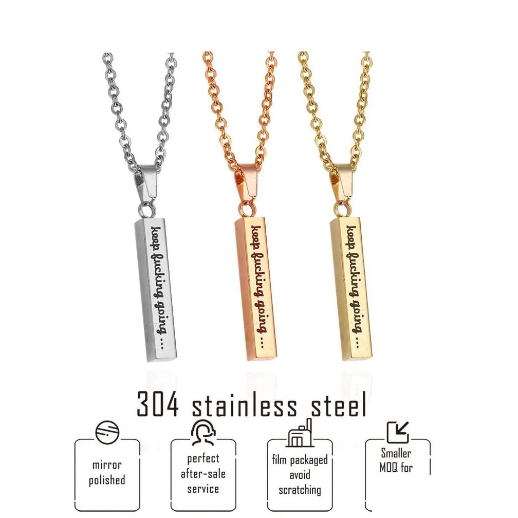 keep fucking going inspirational necklaces for women men stainless steel engraved letter bar pendant rose gold chains fashion jewelry