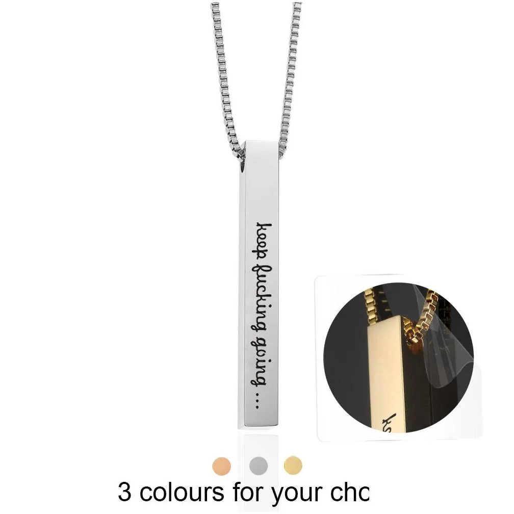 keep fucking going inspirational necklaces for women men stainless steel engraved letter bar pendant rose gold chains fashion jewelry