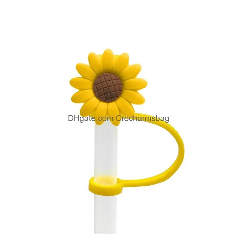 Custom Plants silicone straw toppers accessories cover charms Reusable Splash Proof drinking dust plug decorative 8mm straw