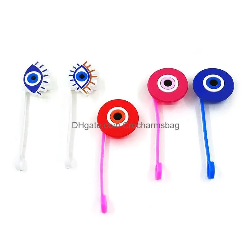 9pcs/set custom evil eye straw toppers cover molds silicone charms for tumbers Reusable Splash Proof drinking dust plug decorative 8mm straw