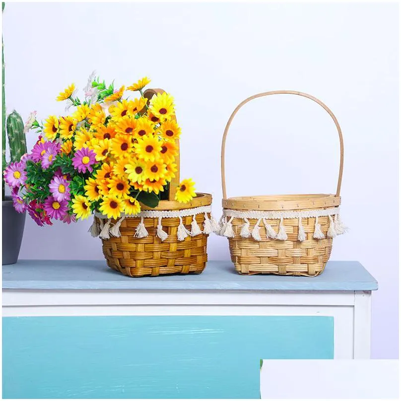 handmade wood bag woven storage baskets for flower fruit vegetable home organizer wedding decor