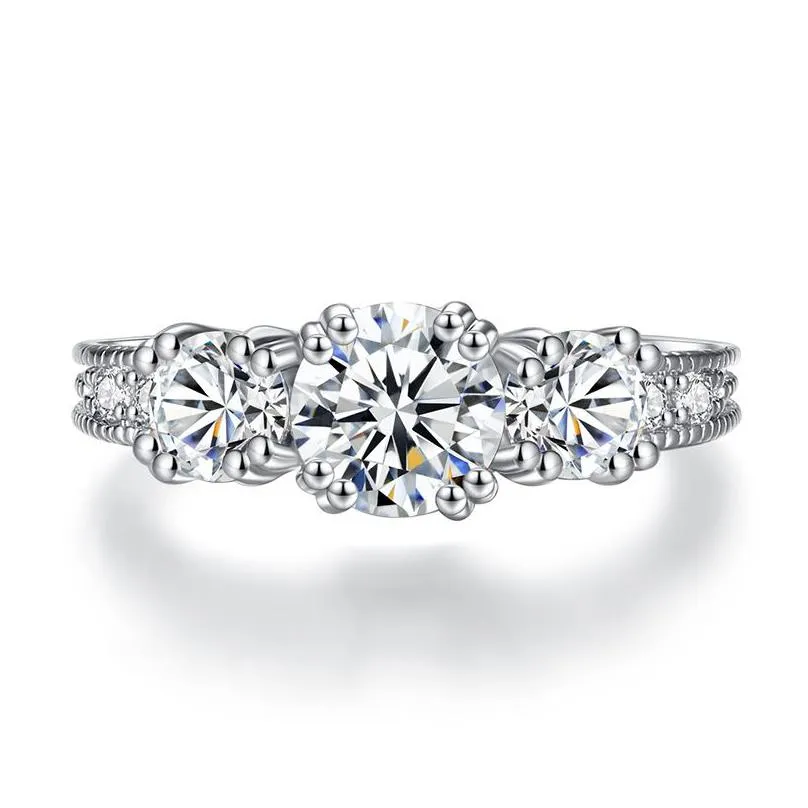 luxury cubic zirconia gemstone rings three cz stone gold silver plated wedding diamond ring for women ladies engagement jewelry