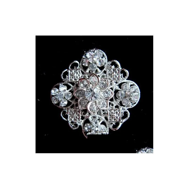 Jewelry Sparkly Silver Plated Clear Rhinestone Crystal Flower Diamante Brooch Bouquet Party Pins