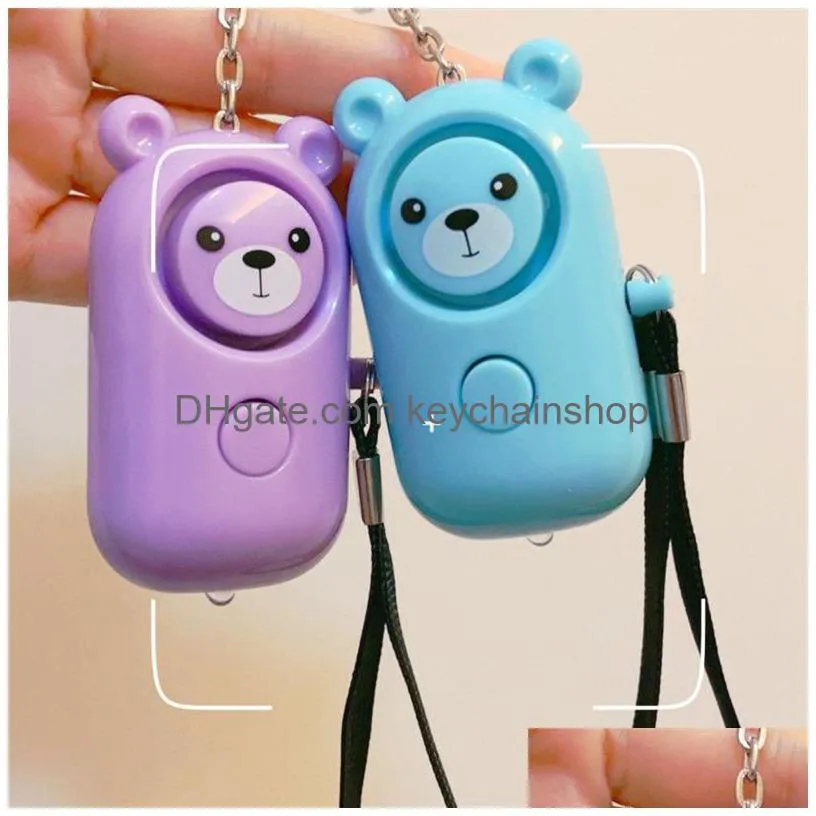 abs bear self defense keychains personal alarm keychain led flashlight keyrings safety security alert device key chain for women men kids elderly 6