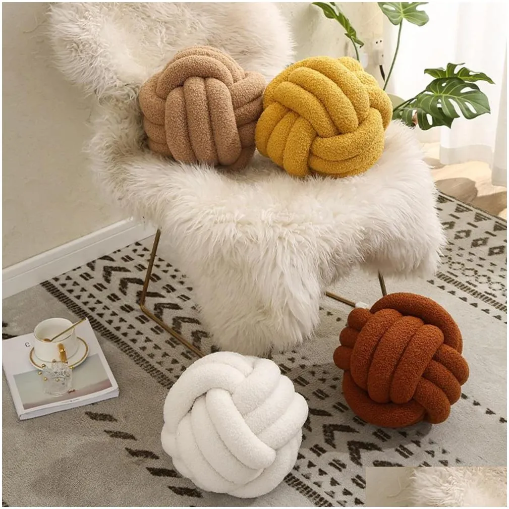 cushion/decorative pillow knotted ball throw pillow ultra soft companionship decorative hand-woven knotted ball lamb velvet sofa cushion for bathroom