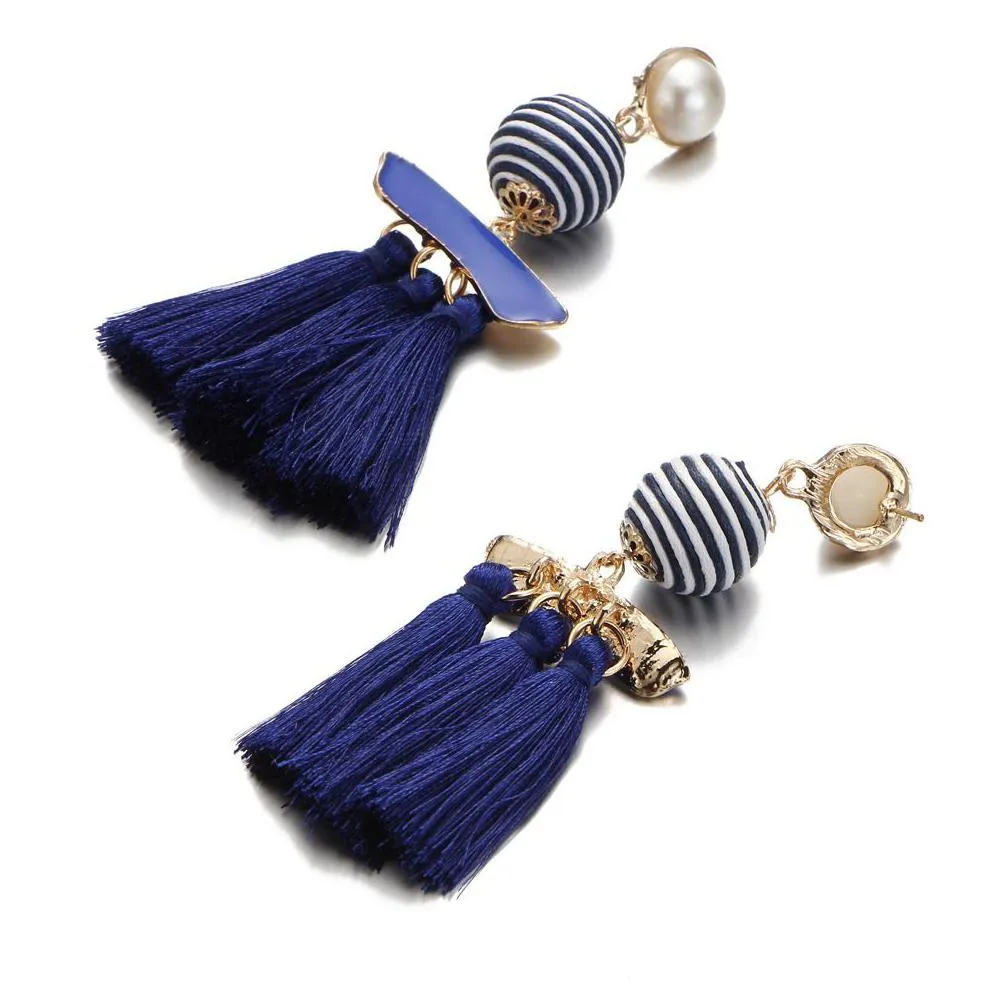 new ethnic boho tassel dangle earrings for women line ball pearl statement long drop handmade earring charms bohemian jewelry