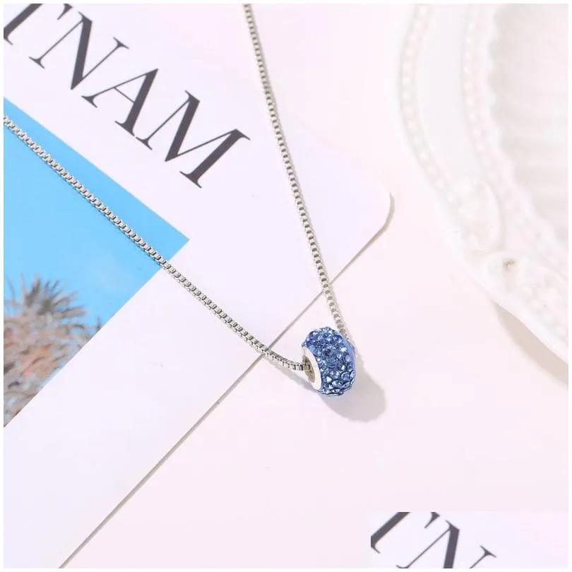 luxury crystal fimo big hole beads necklace for women soft pottery colorful rhinestone disco ball pendant silver box chains fashion