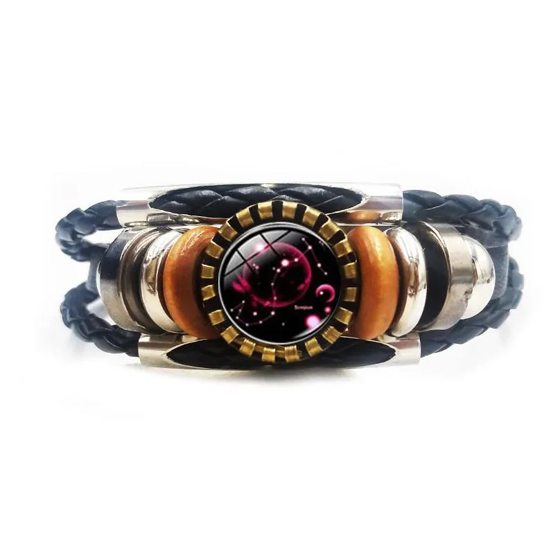 newest 12 zodiac sign charm bracelet for women men vintage horoscope hobby multi layered leather wrap bangle fashion jewelry