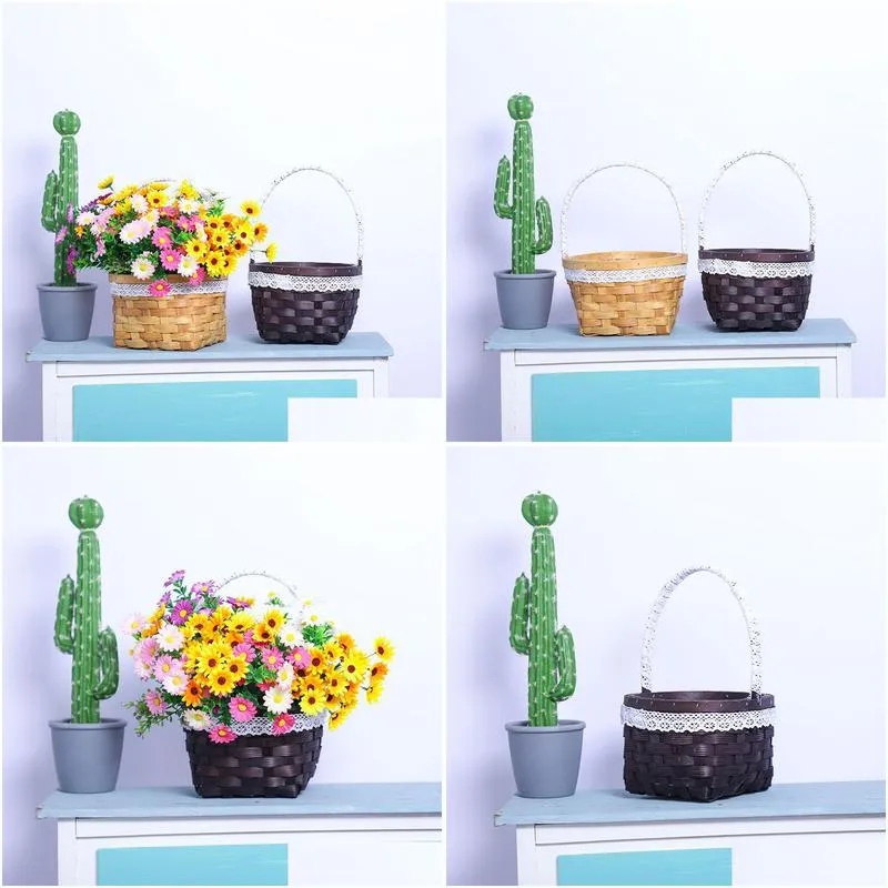 handmade woven flower hand basket home kitchen garden vegetable storage container planter holder wedding party