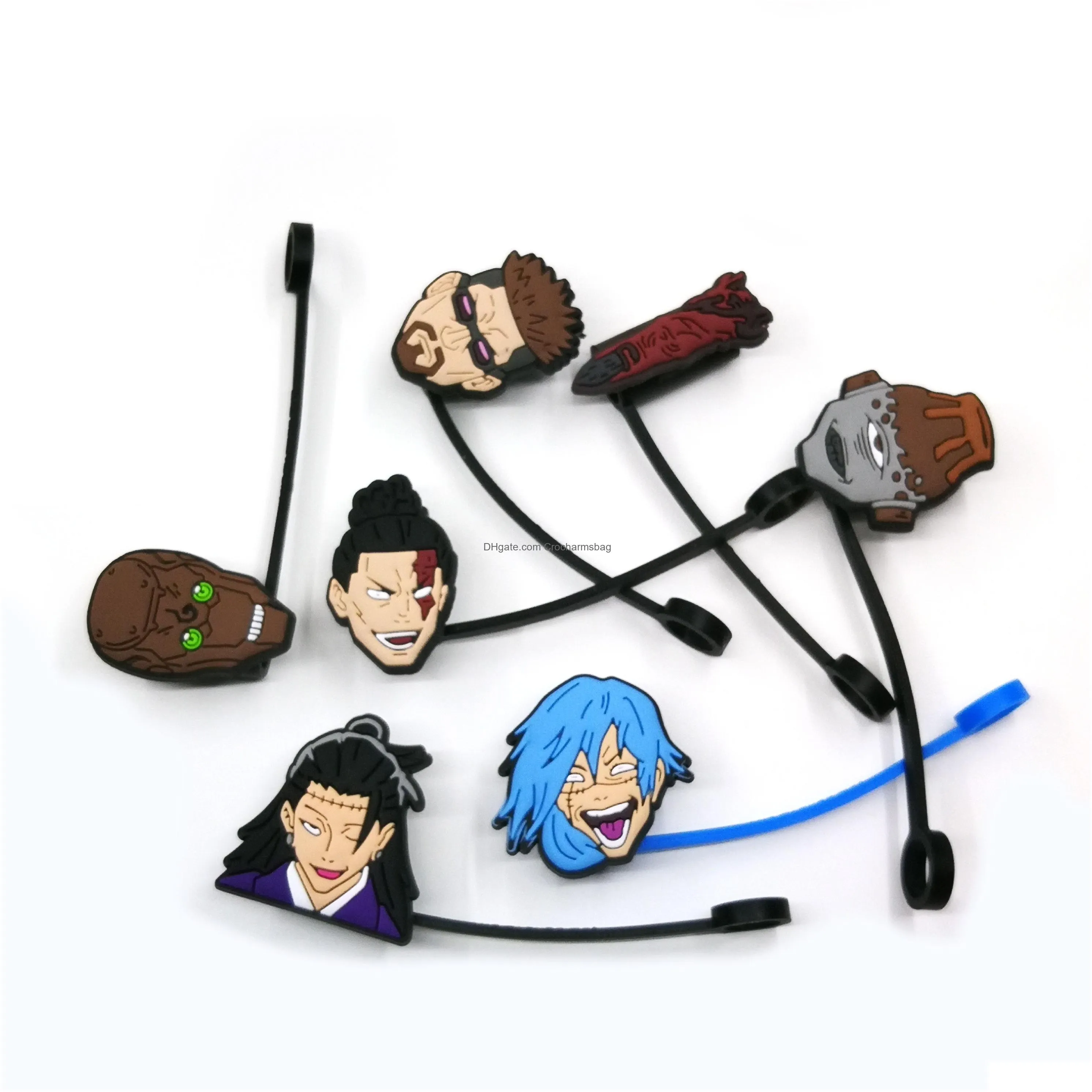 Custom jujutsu kaisen soft silicone straw toppers accessories cover charms Reusable Splash Proof drinking dust plug decorative 8mm straw party