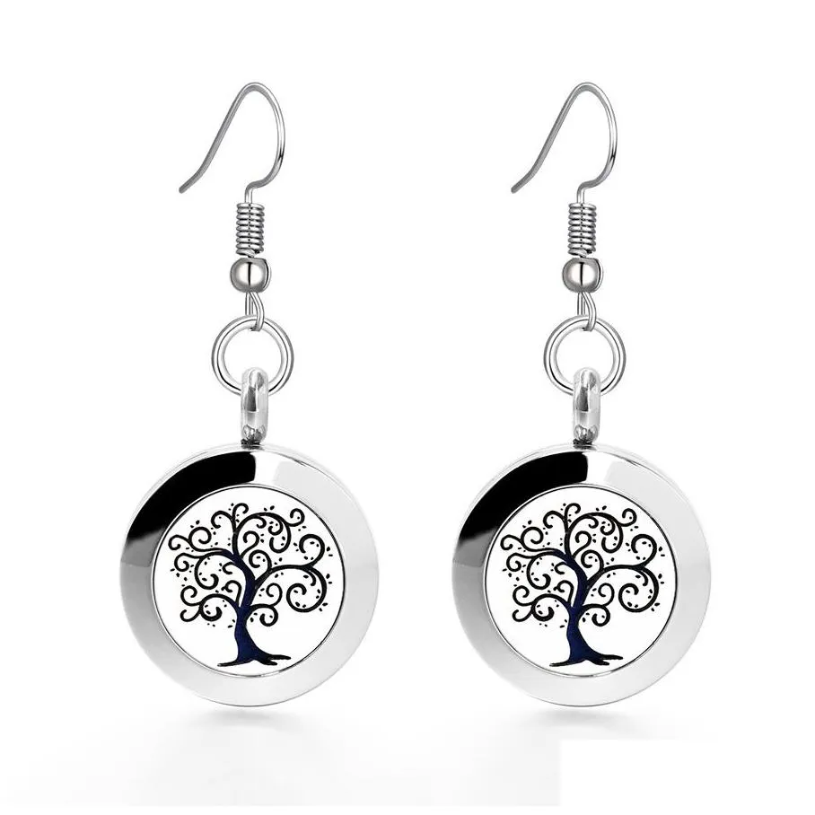 tree of life  oil diffuser dangle earrings for women stainless steel magnetic aromatherapy locket drop earrings fashion