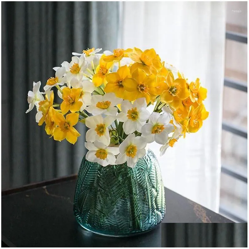 Decorative Flowers Daffodils Simulation Flower Bouquet High-grade Arrangement Living Room Desktop Floral Home Decoration Fake