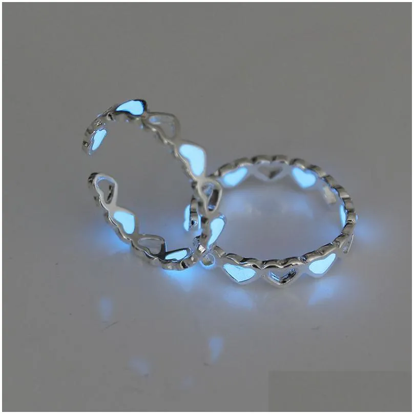 new luminous love heart open rings for women glow in the dark wedding finger ring fashion party jewelry gift