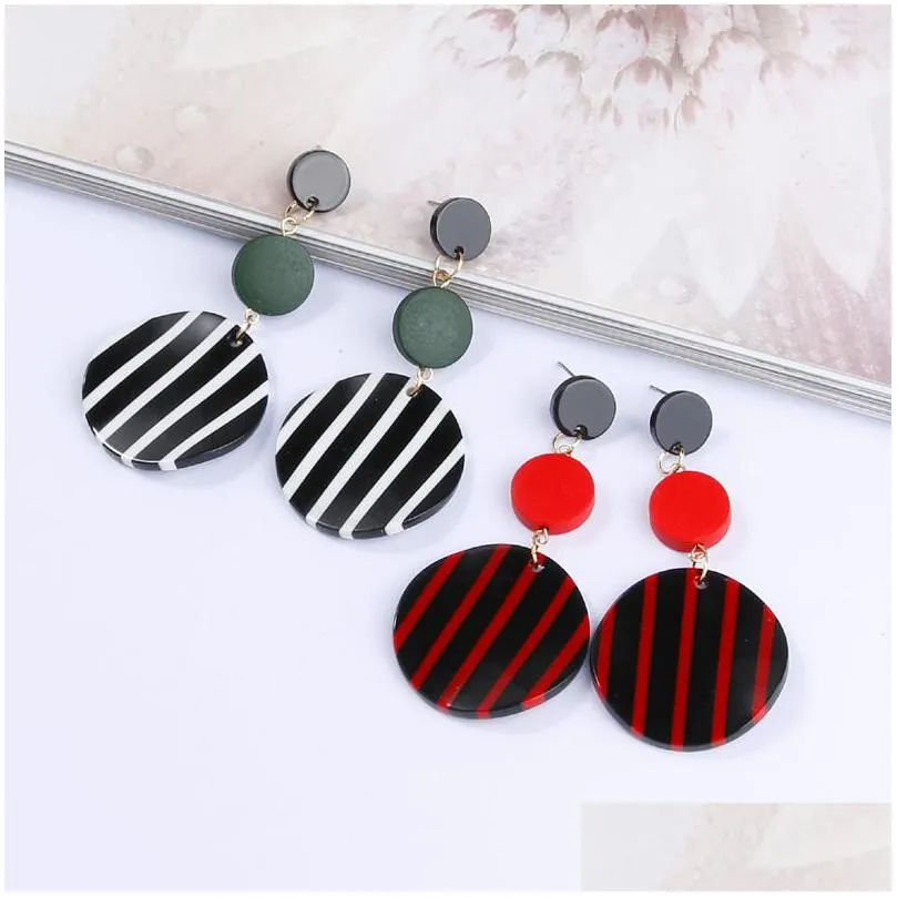 trendy simple round black white fringe drop earrings for women long acrylic stripe tassel statement dangle earrings fashion jewelry