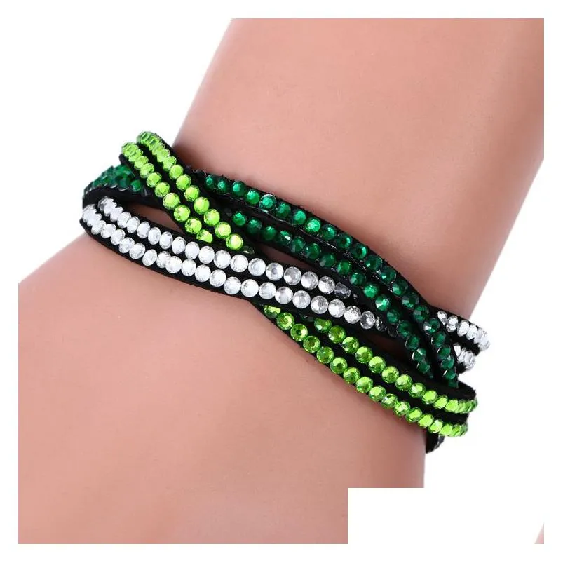 multicolor new unisex monolayer leather bracelet christmas gift diamante braided charm bracelets vintage jewelry for women