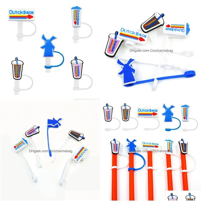 10pcs/set dutch bros straw toppers cover molds silicone charms for tumbers Reusable Splash Proof drinking dust plug decorative 8mm straw