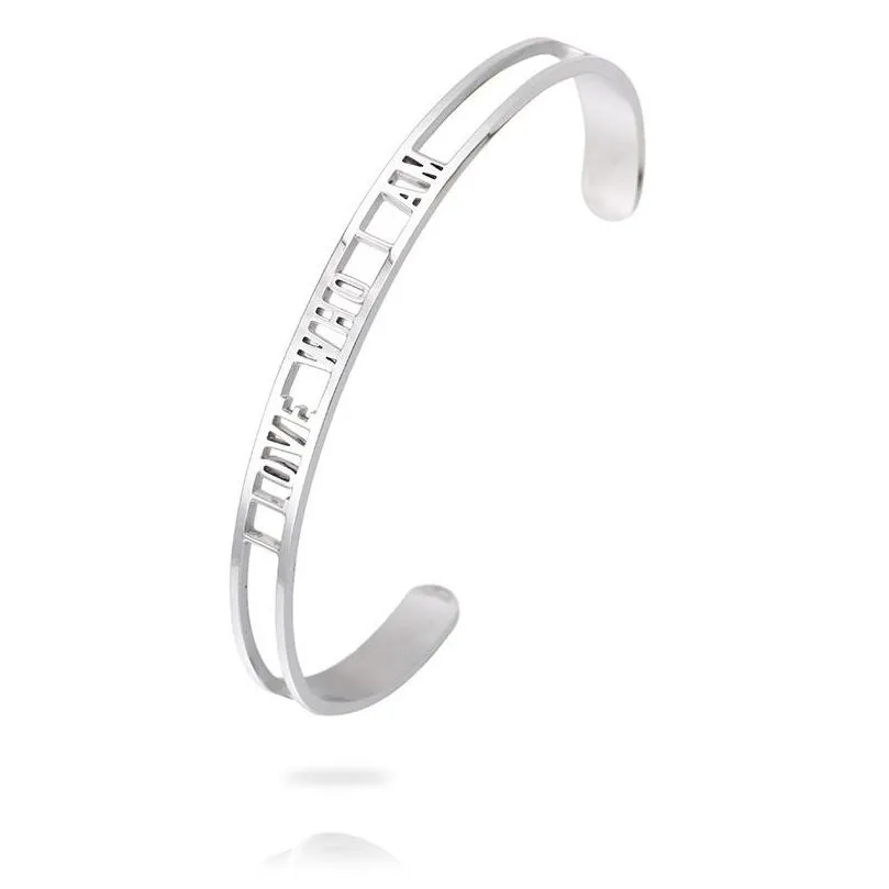 6mm stainless steel inspirational cuff bangle i love who i am hollow letter open bracelets for women personalized jewelry