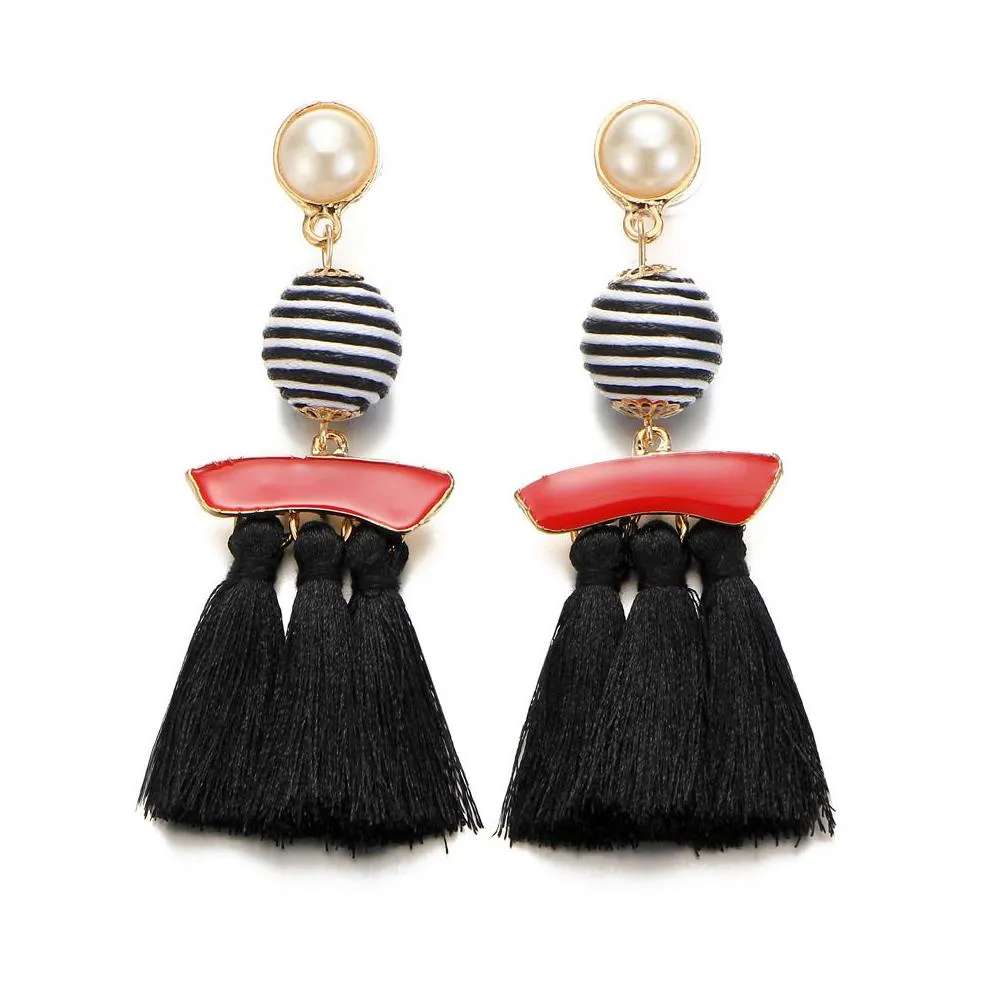 new ethnic boho tassel dangle earrings for women line ball pearl statement long drop handmade earring charms bohemian jewelry