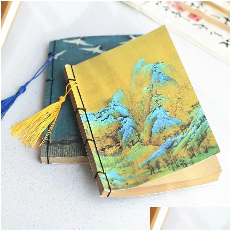 wholesale chinese retro personal diary notebook antique tassels blank kraft jounals sketchbook notebooks notepad student stationery