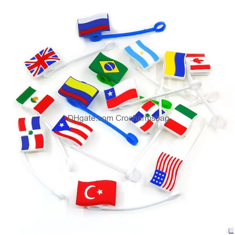 National flag pattern soft silicon straw toppers accessories charms Reusable Splash Proof Drinking decorative straw suit for 8mm in tumbler cup party