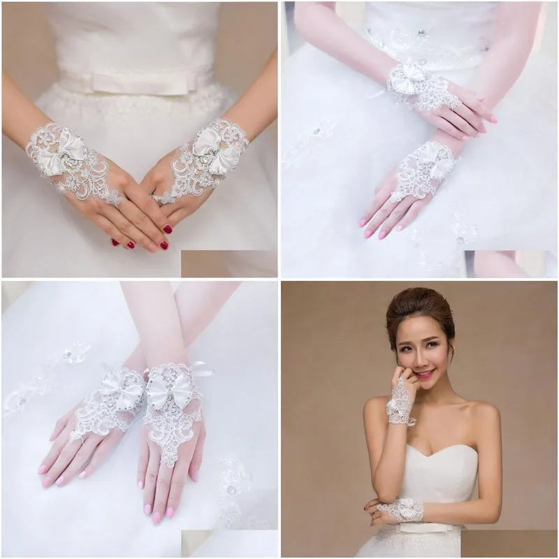 White Short Wedding Gloves Fingerless Bridal for Bride Lace Accessories