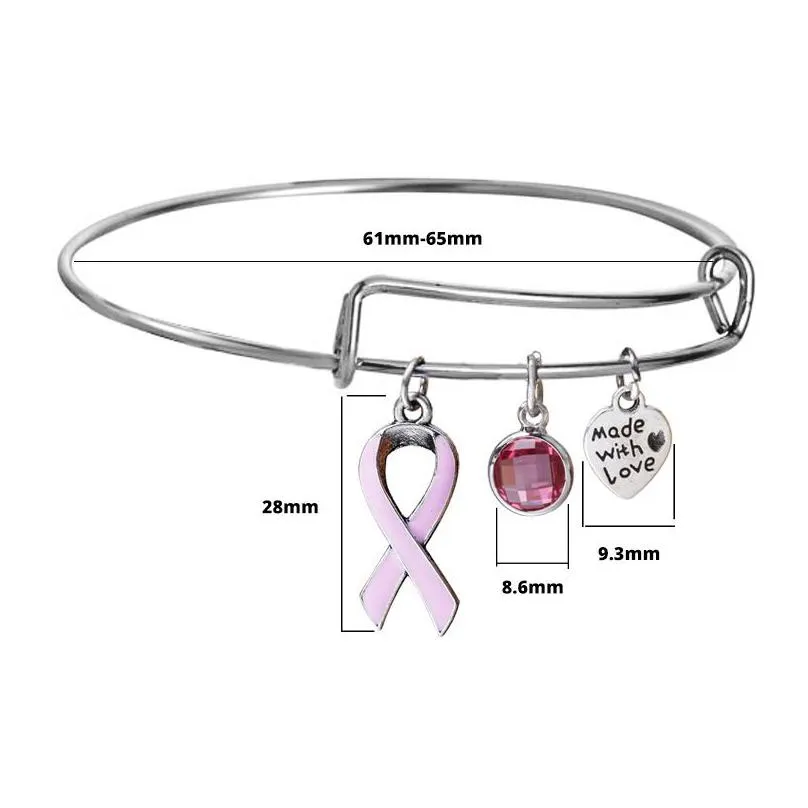 2019 women pink ribbon charm bracelets for female breast cancer awareness extendable silver wire bangle nursing survivor jewelry gift