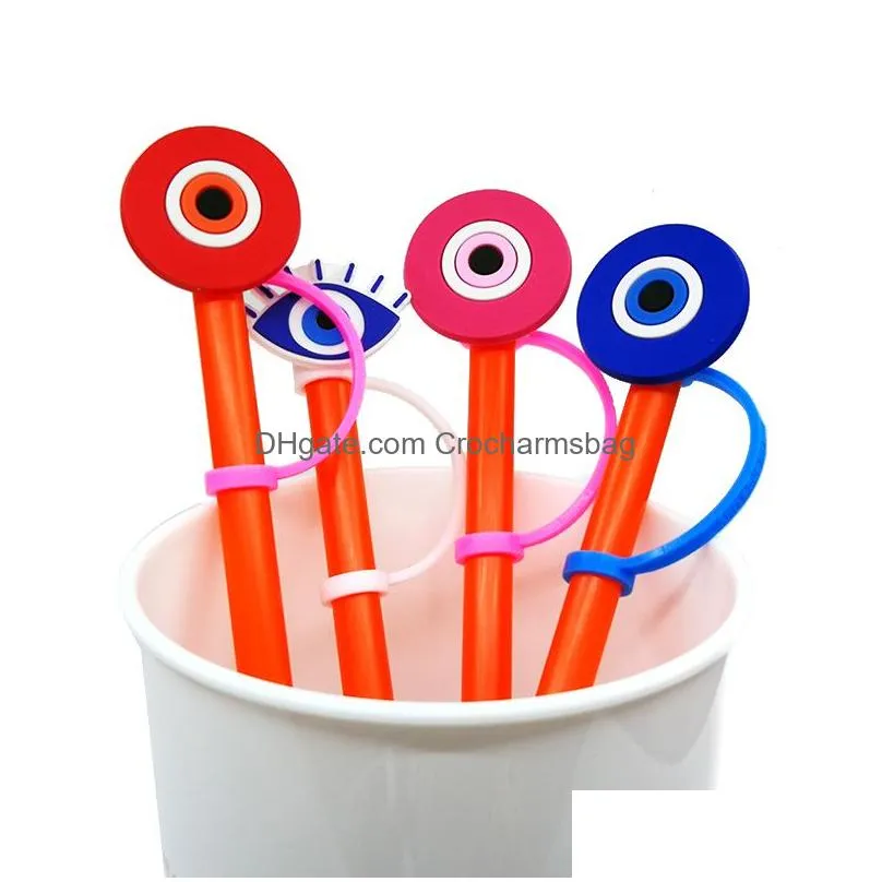 9pcs/set custom evil eye straw toppers cover molds silicone charms for tumbers Reusable Splash Proof drinking dust plug decorative 8mm straw