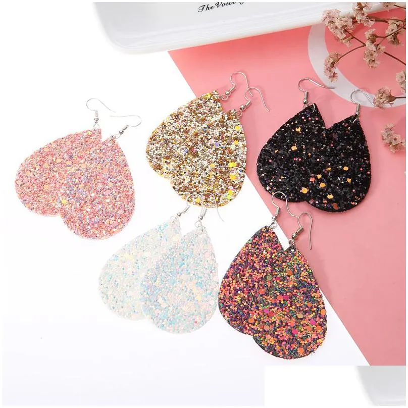 bohemian water drop leather earrings for women ethnic multicolor sequins pu leather long dangle earrings girls fashion jewelry party